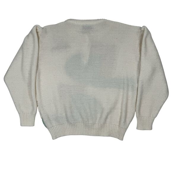 Vintage 80s Maribetza Sweater Women’s M White Knit Beaded Embroidered Abstract - Picture 2 of 5
